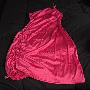 Chic One Shoulder Satin Dress in Vibrant Pink